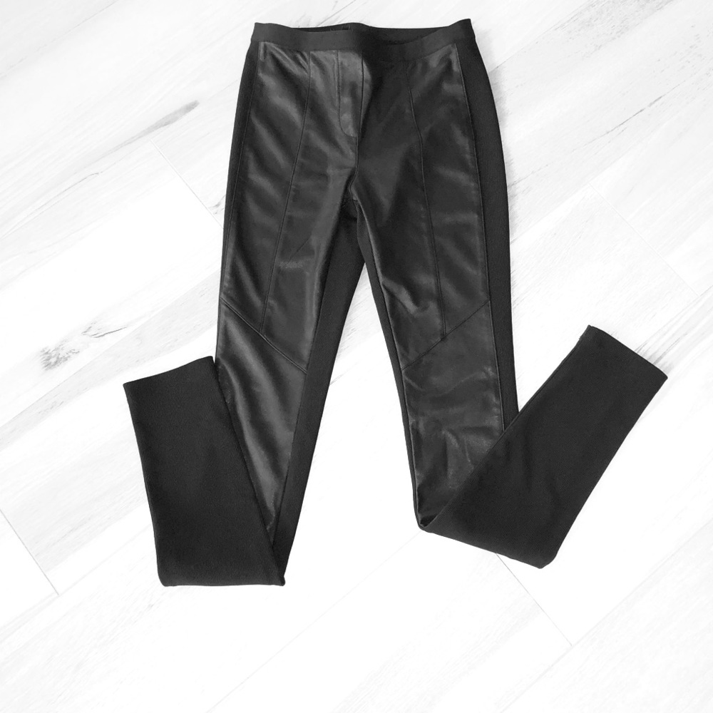 BCBG BLACK LEATHER LEGGINGS XXS